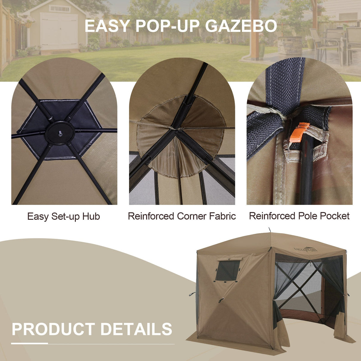 12x12 ft Portable Quick Pop Up Canopy Tent with 2 Wall Panels, 6 Sided Instant Gazebo - Eagle Peak Custom Canopy Tent