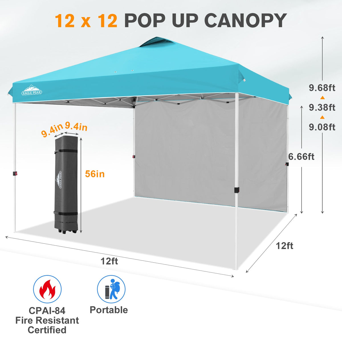 12x12 Pop Up Canopy Tent with 1 Sidewall - Eagle Peak®