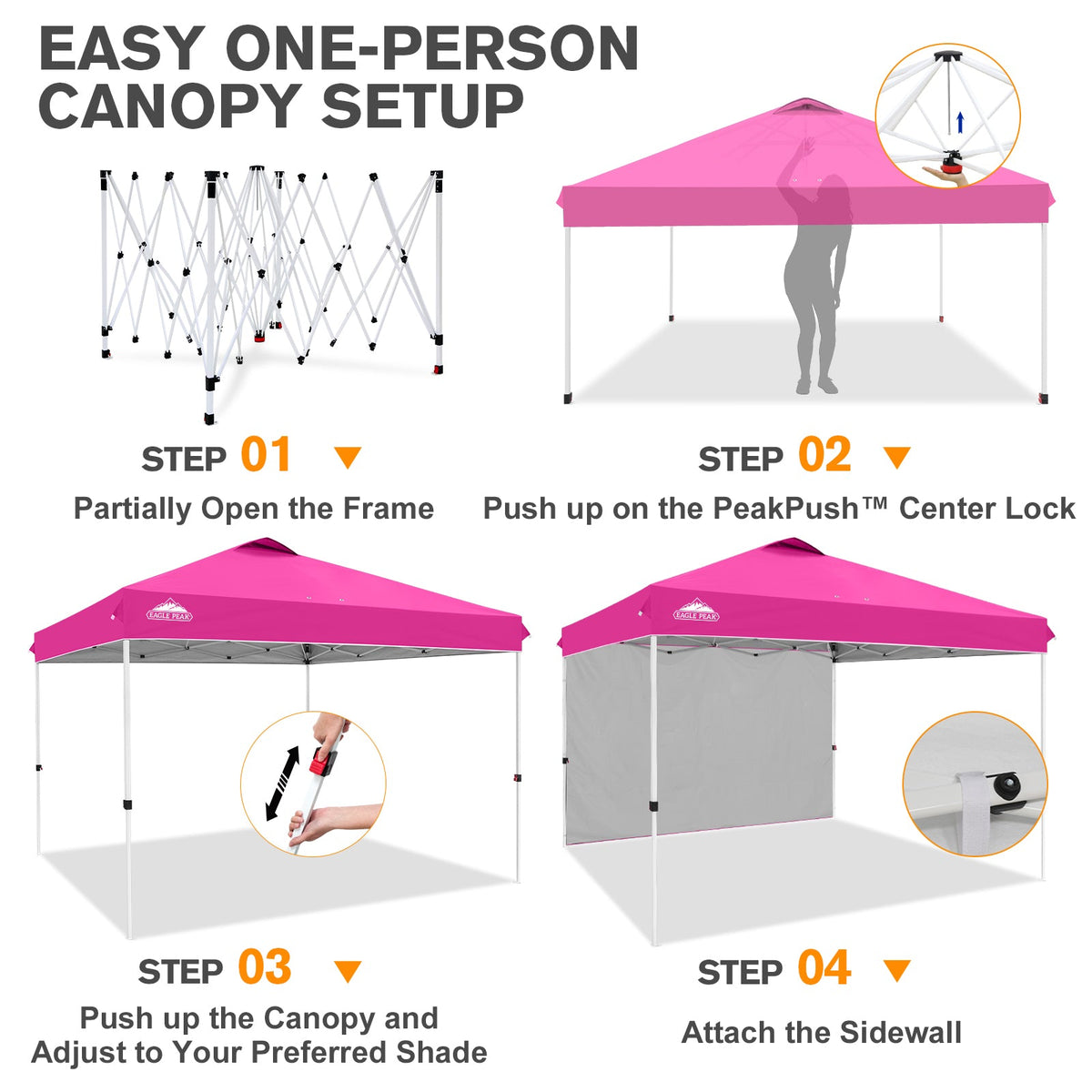 12x12 Pop Up Canopy Tent with 1 Sidewall - Eagle Peak®