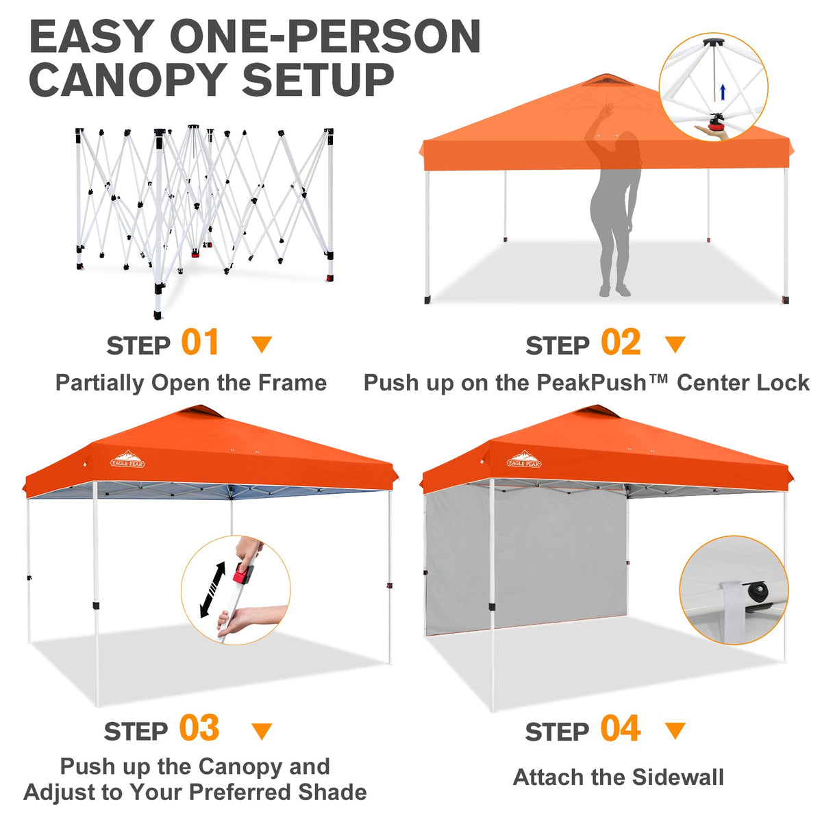 12x12 Pop Up Canopy Tent with 1 Sidewall - Eagle Peak®