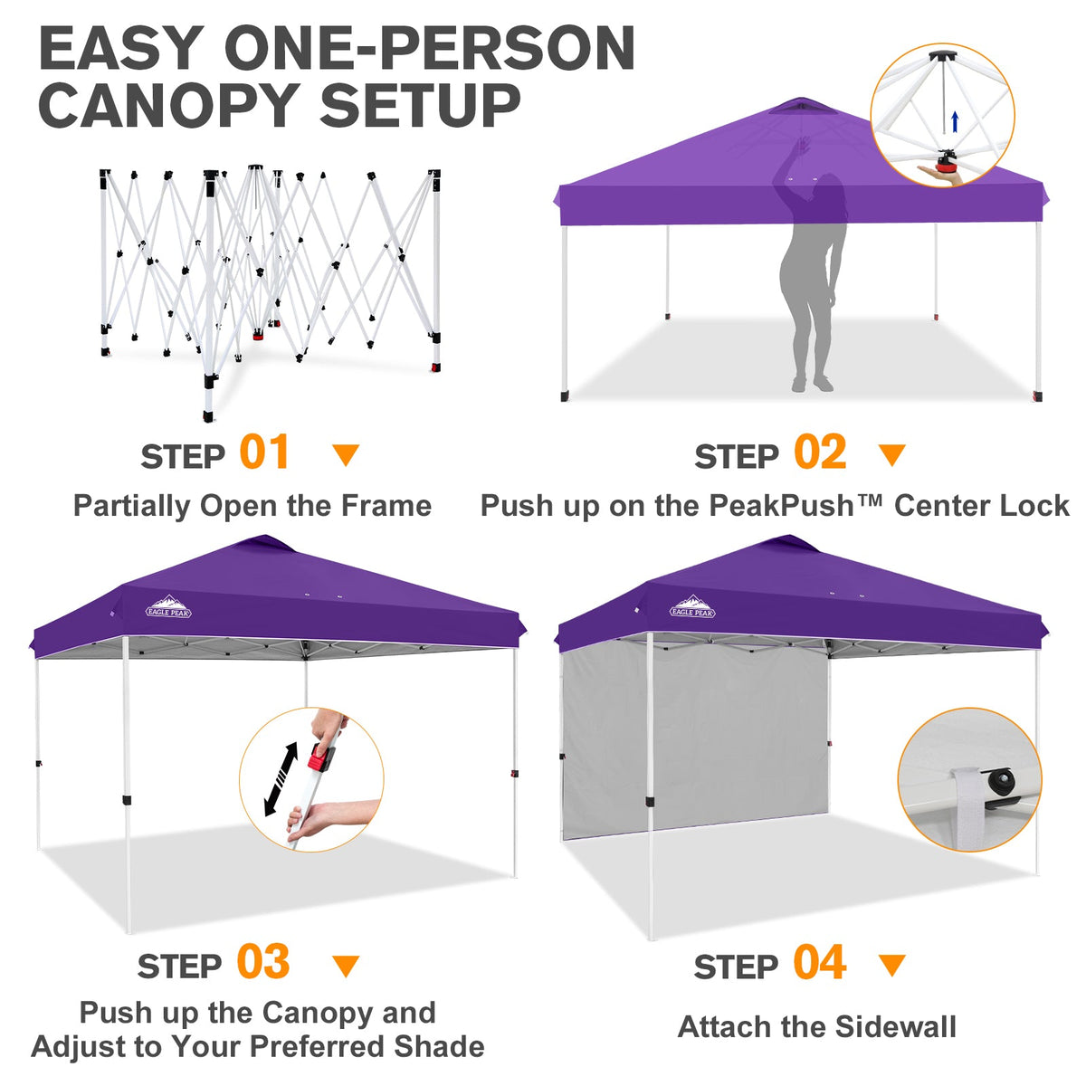 12x12 Pop Up Canopy Tent with 1 Sidewall - Eagle Peak®