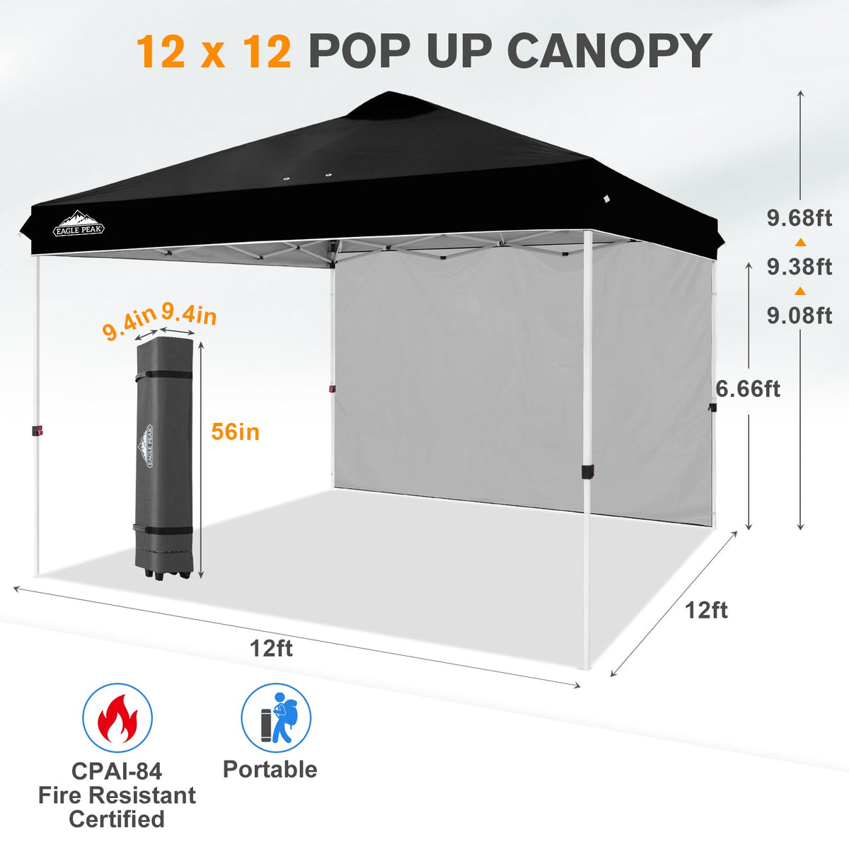 12x12 Pop Up Canopy Tent with 1 Sidewall - Eagle Peak®
