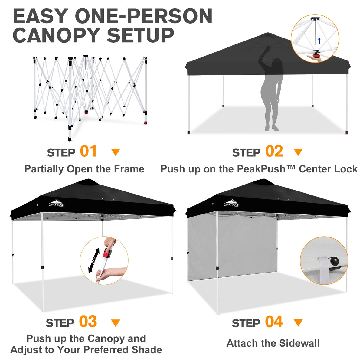 12x12 Pop Up Canopy Tent with 1 Sidewall - Eagle Peak®