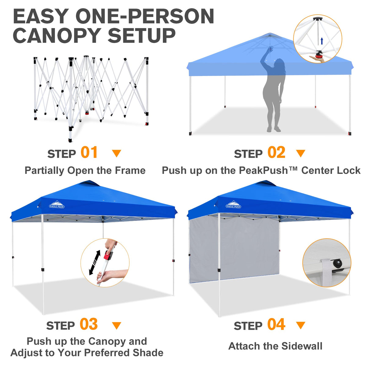 12x12 Pop Up Canopy Tent with 1 Sidewall - Eagle Peak®