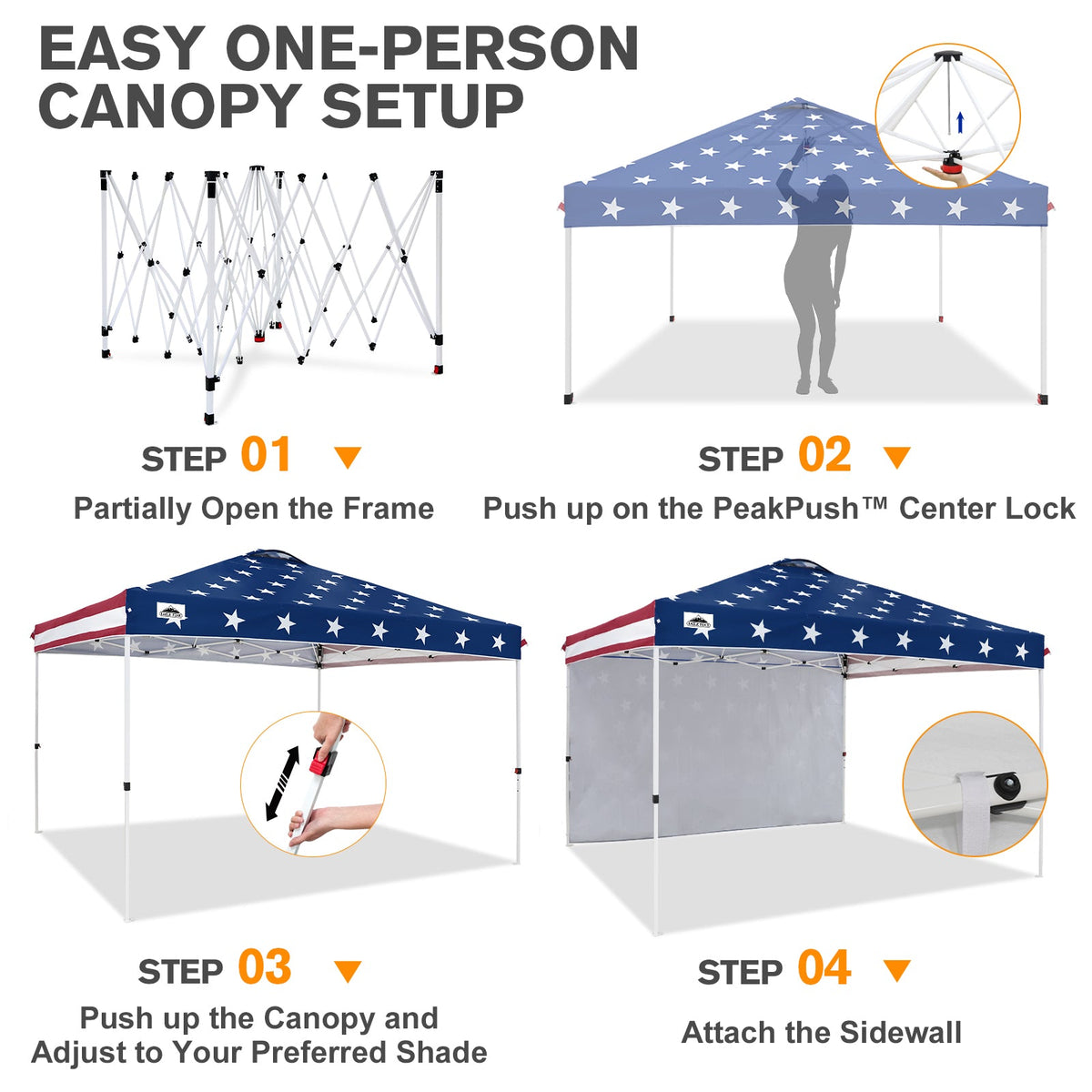 12x12 Pop Up Canopy Tent with 1 Sidewall - Eagle Peak®