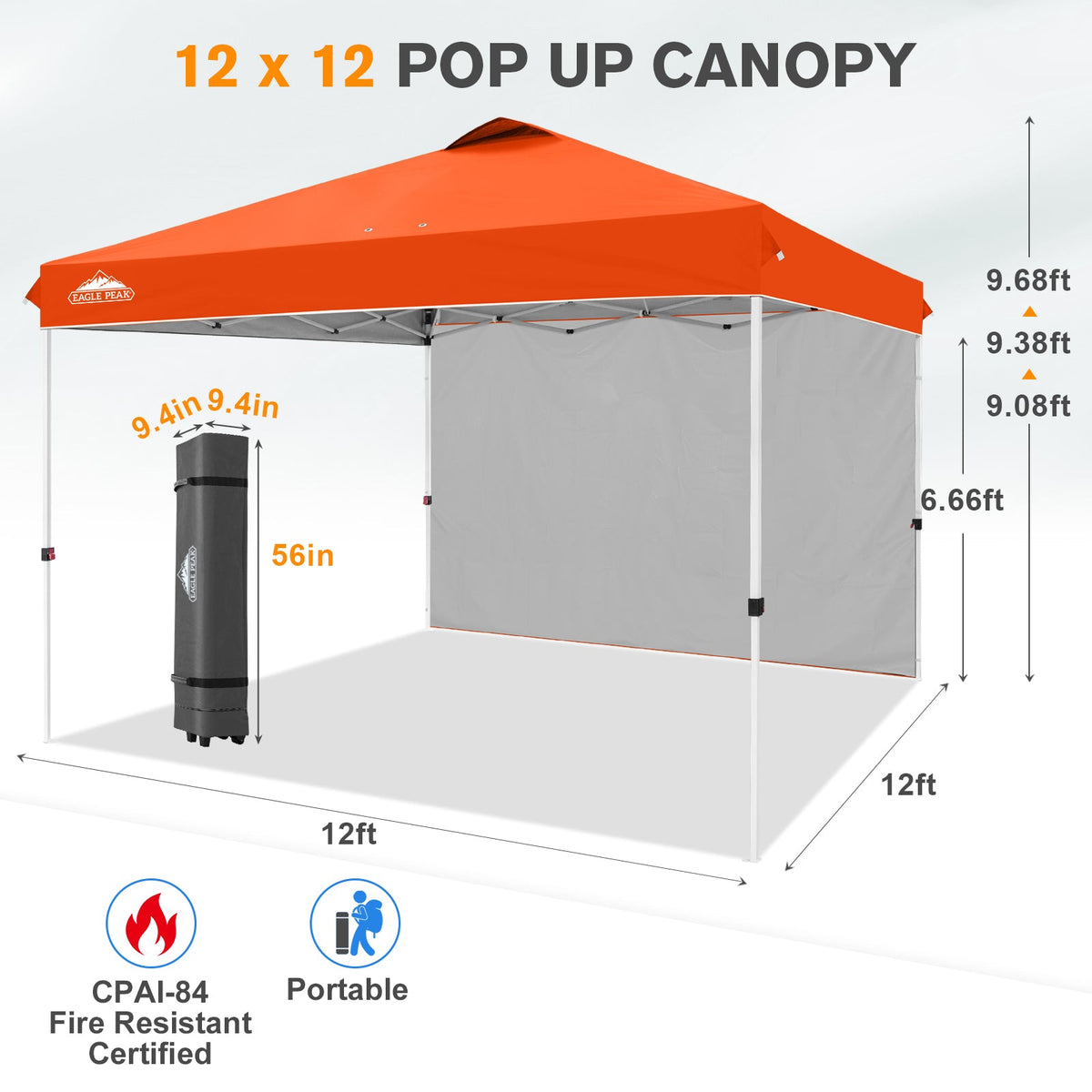 12x12 Pop Up Canopy Tent with 1 Sidewall - Eagle Peak®