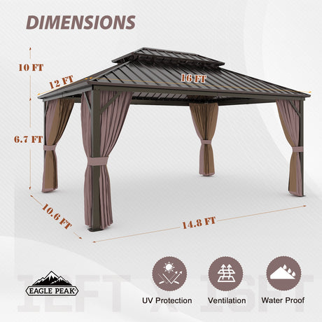 12x16 Hardtop Gazebo, Galvanized Steel Double Roof with Aluminum Frame - Eagle Peak Custom Canopy Tent