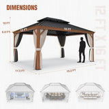 12x16 Premium Aluminum Gazebo Galvanized Double Roof with Wood Grain Aluminum Frame/Aluminum Frame - Eagle Peak Custom Canopy Tent