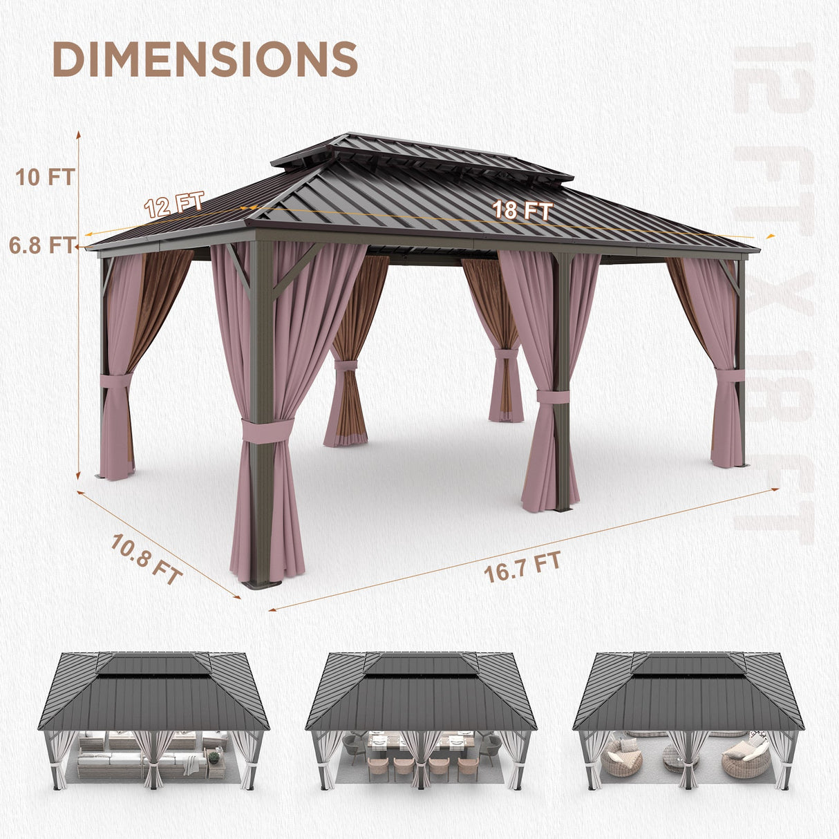 12x18 Hardtop Gazebo, Galvanized Steel Double Roof with Aluminum Frame - Eagle Peak Custom Canopy Tent