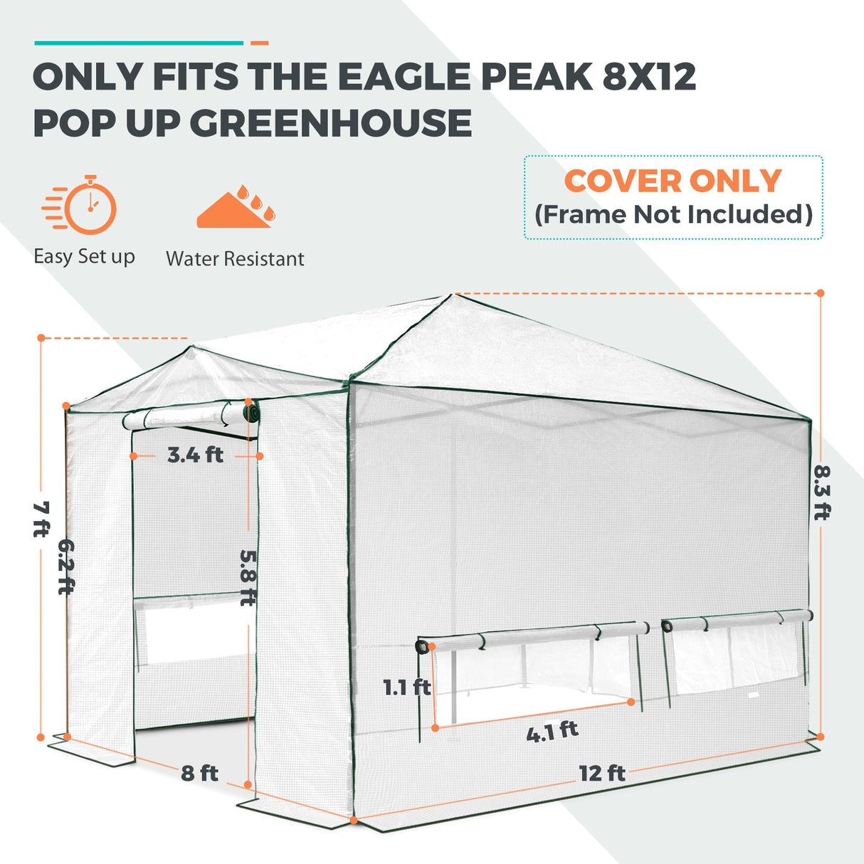 12x8 Pop Up Replacement Greenhouse Cover (GH96 - GRN - AZ - SP017) - Eagle Peak Canopy and Outdoor Products