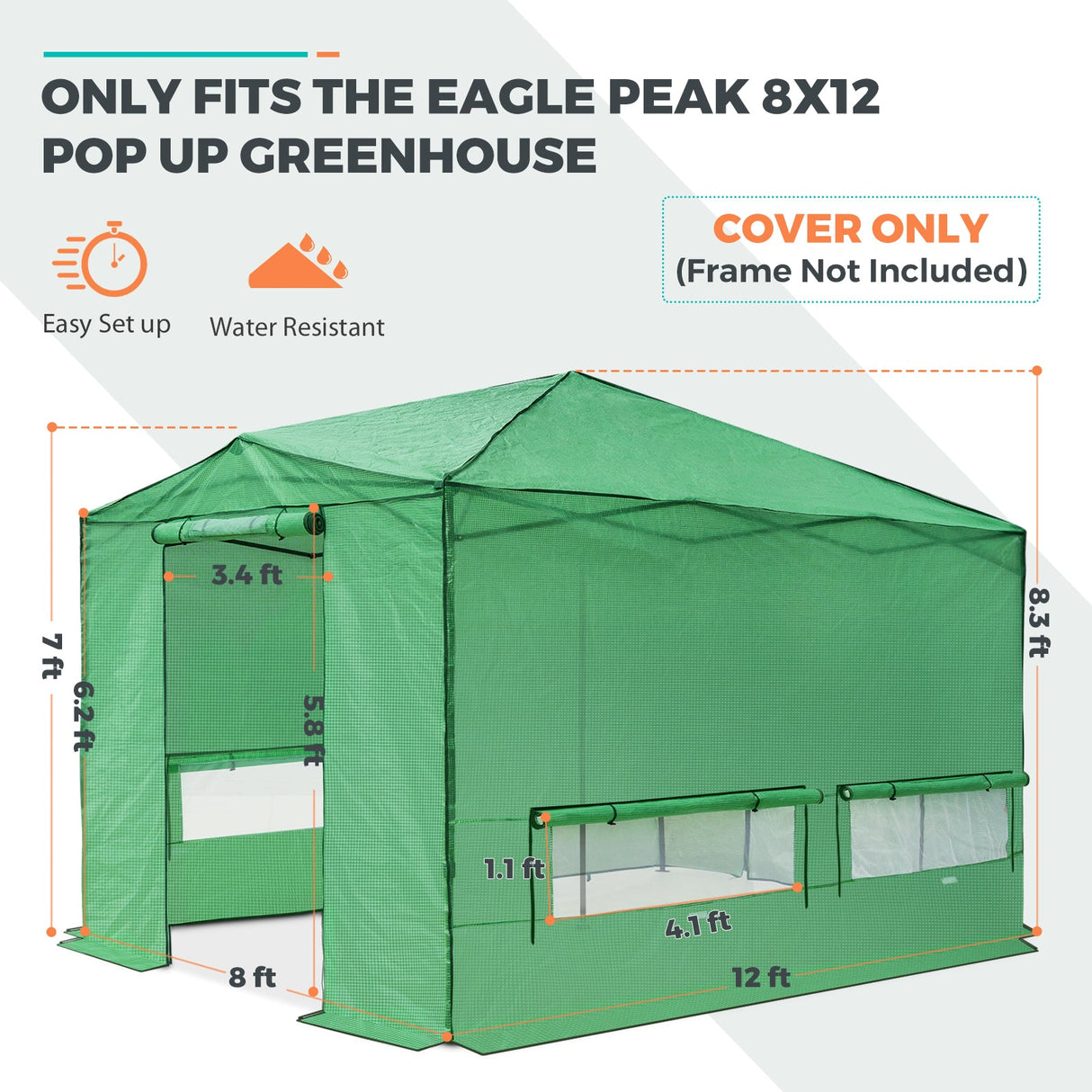 12x8 Pop Up Replacement Greenhouse Cover (GH96 - GRN - AZ - SP017) - Eagle Peak Canopy and Outdoor Products