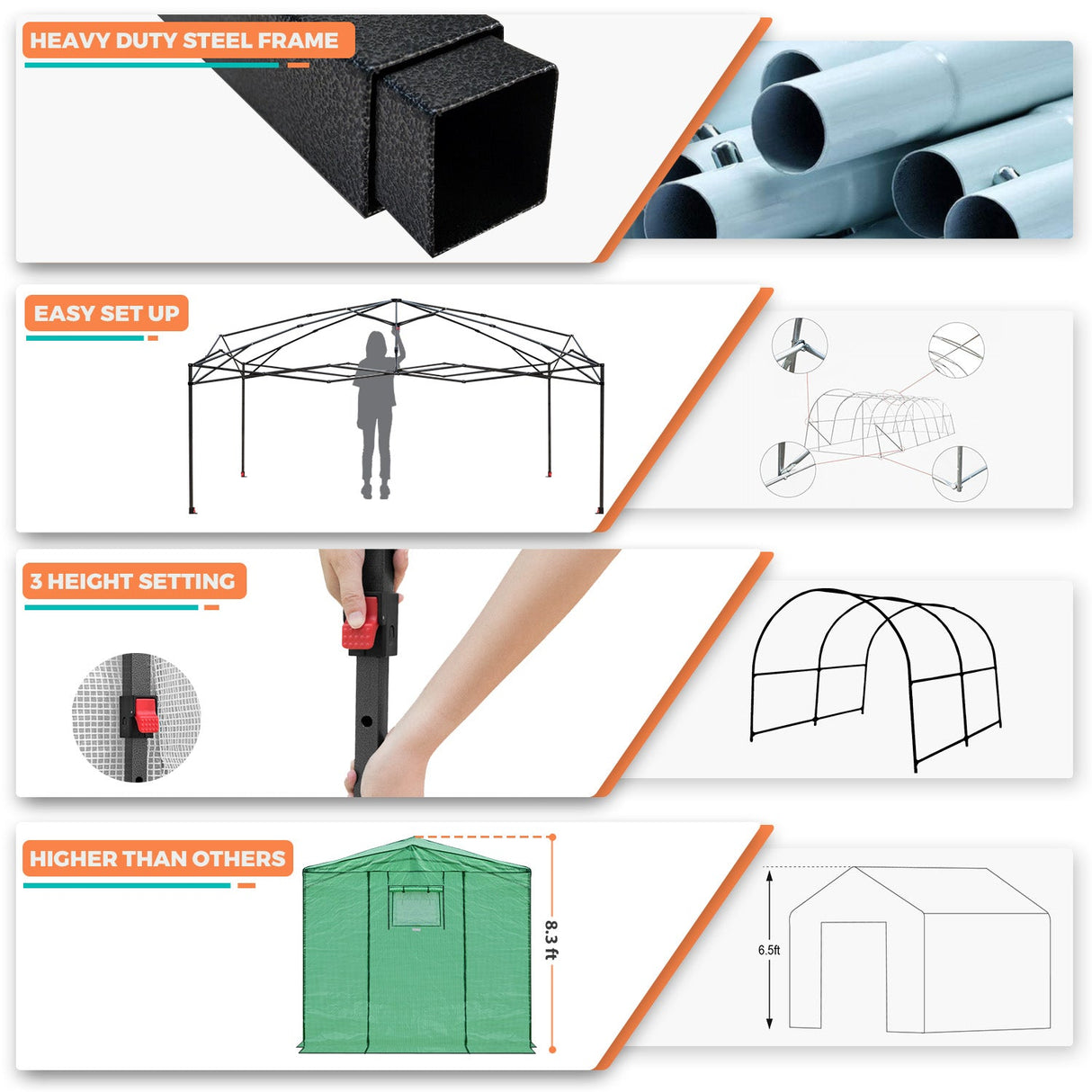 12x8 Portable Large Walk - in Pop Up Greenhouse - Eagle Peak Custom Canopy Tent