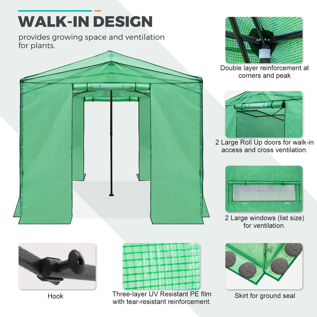 12x8 Portable Large Walk - in Pop Up Greenhouse - Eagle Peak Custom Canopy Tent