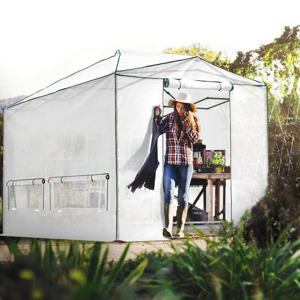 12x8 Portable Large Walk - in Pop Up Greenhouse - Eagle Peak Custom Canopy Tent