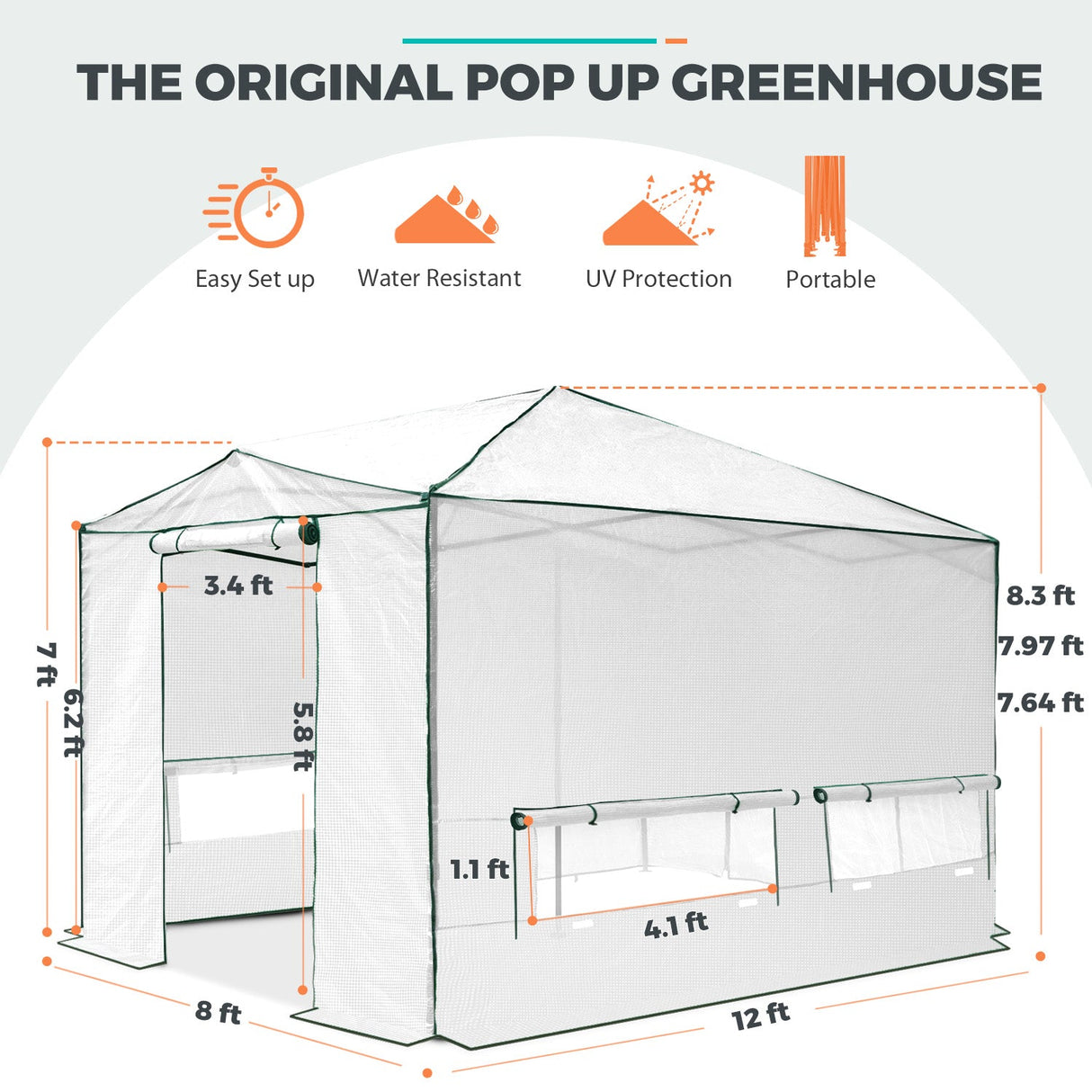 12x8 Portable Large Walk - in Pop Up Greenhouse - Eagle Peak Custom Canopy Tent