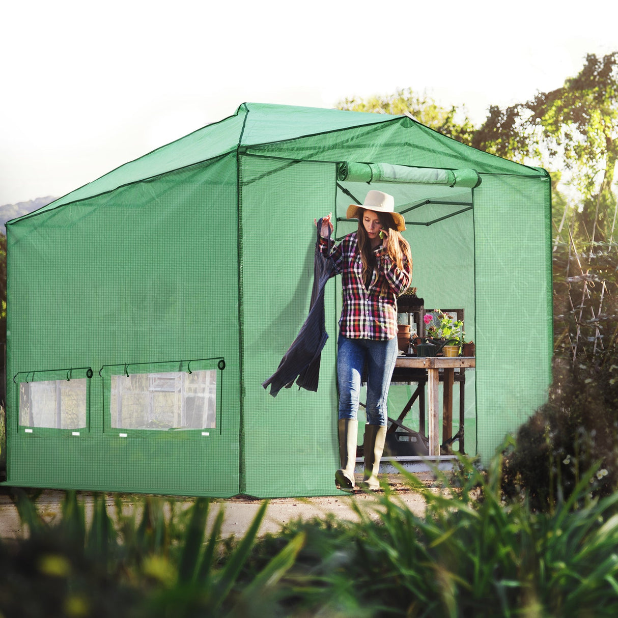 12x8 Portable Large Walk - in Pop Up Greenhouse - Eagle Peak
