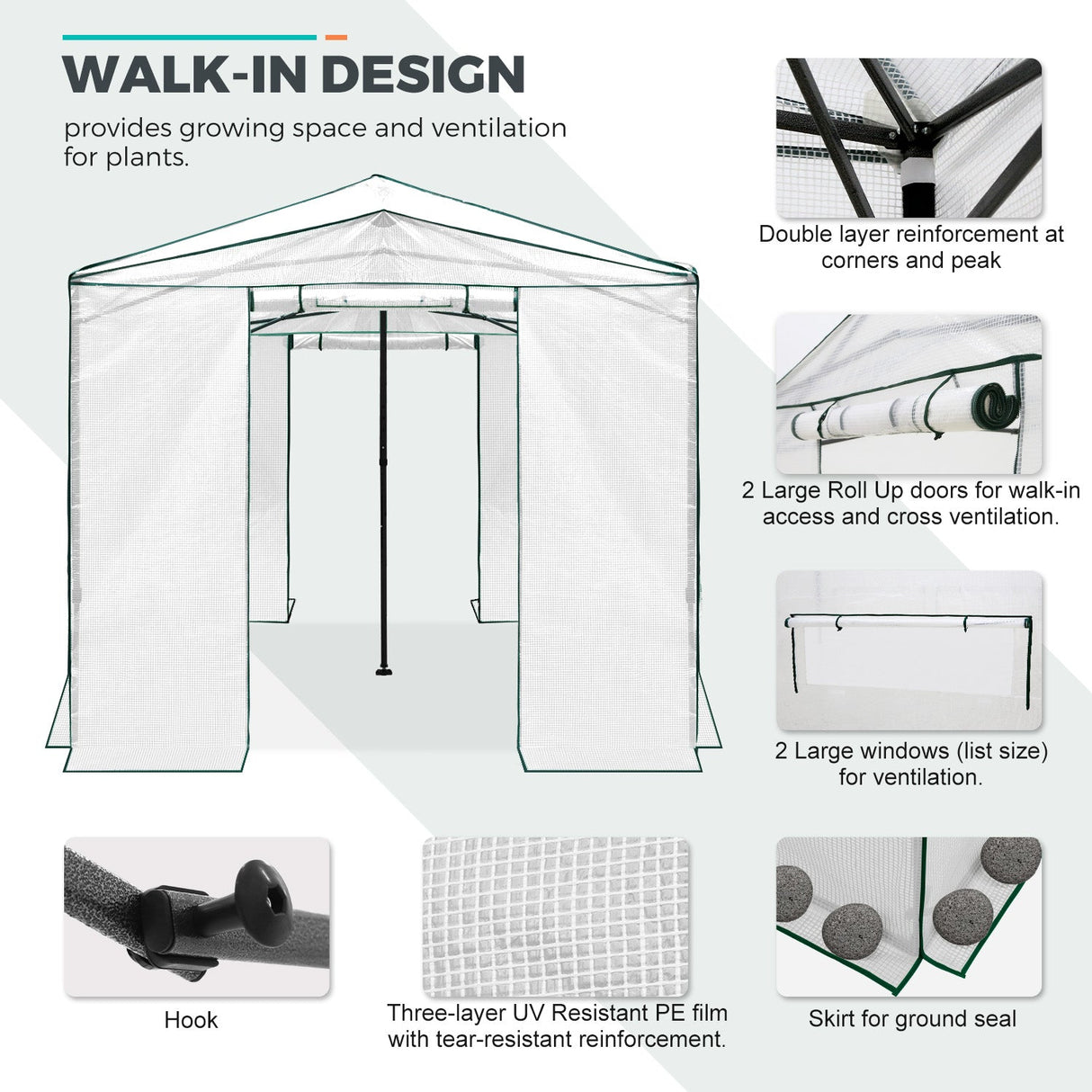 12x8 Portable Large Walk - in Pop Up Greenhouse - Eagle Peak Custom Canopy Tent