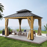 13x11 Cedar Wood Gazebo Hardtop Double Roof with Netting and Curtains - Eagle Peak Custom Canopy Tent