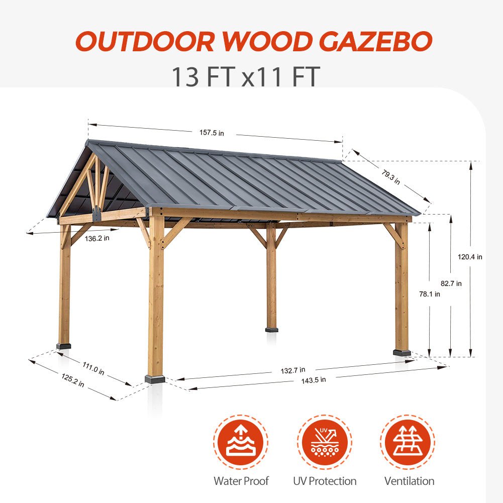 13x11 Cedar Wood Gazebo Hardtop Gazebo - Eagle Peak Custom Canopy Tent