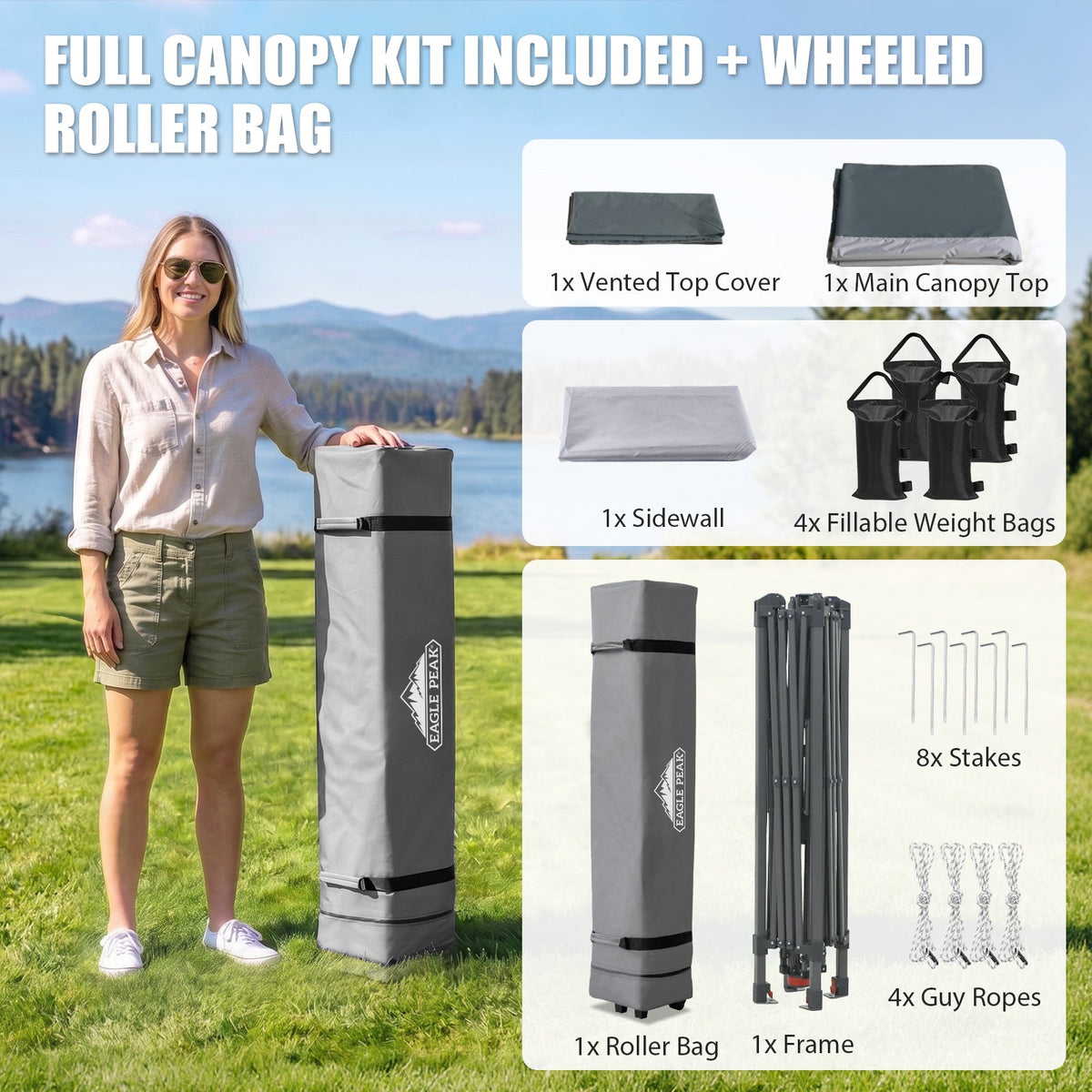 13x13 Pop Up Canopy Tent Sidewall, Extended Eaves - Eagle Peak®