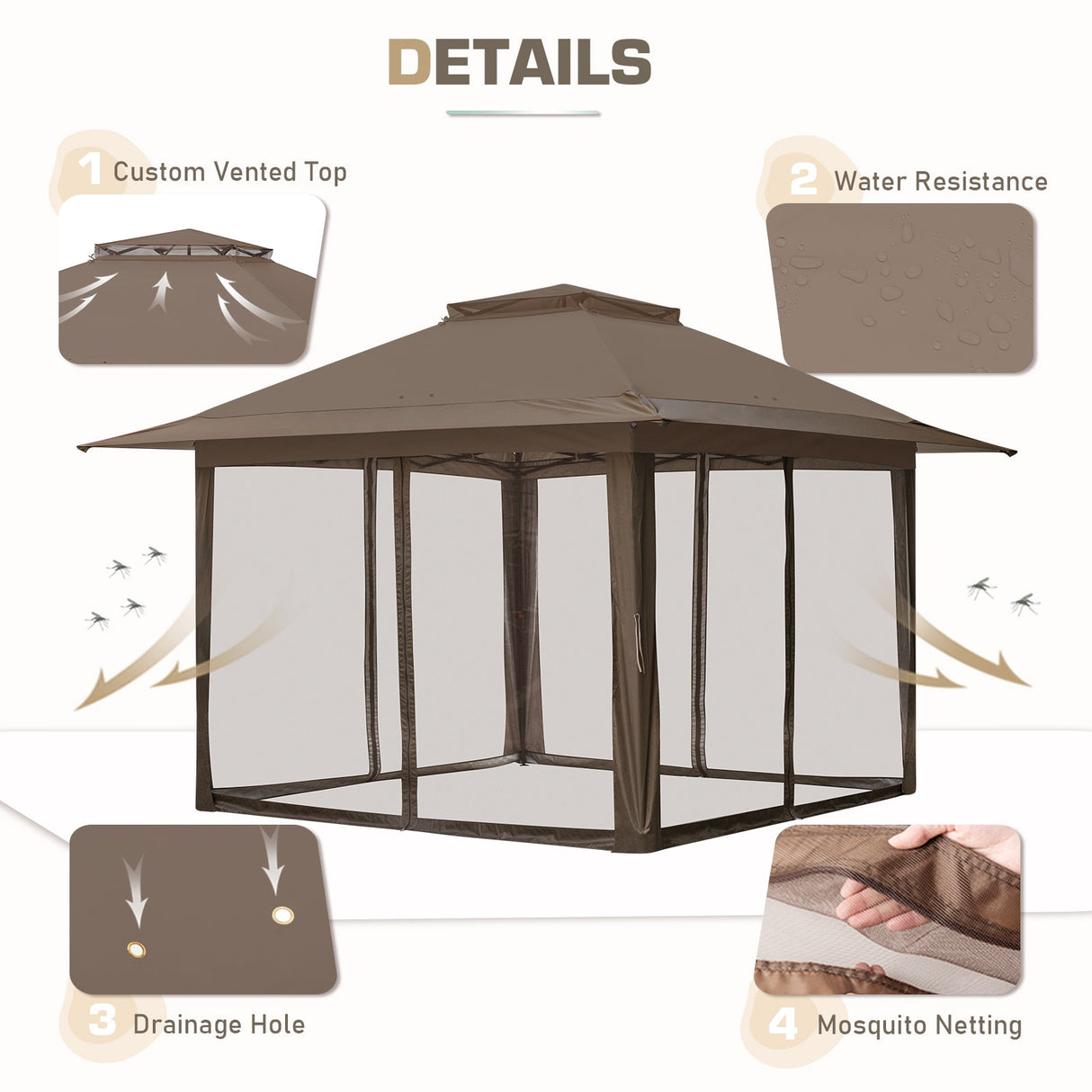 13x13 Pop Up Gazebo with Netting w/ 169 sqft of Shade - Eagle Peak Custom Canopy Tent