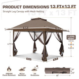 13x13 Pop Up Gazebo with Netting w/ 169 sqft of Shade - Eagle Peak®