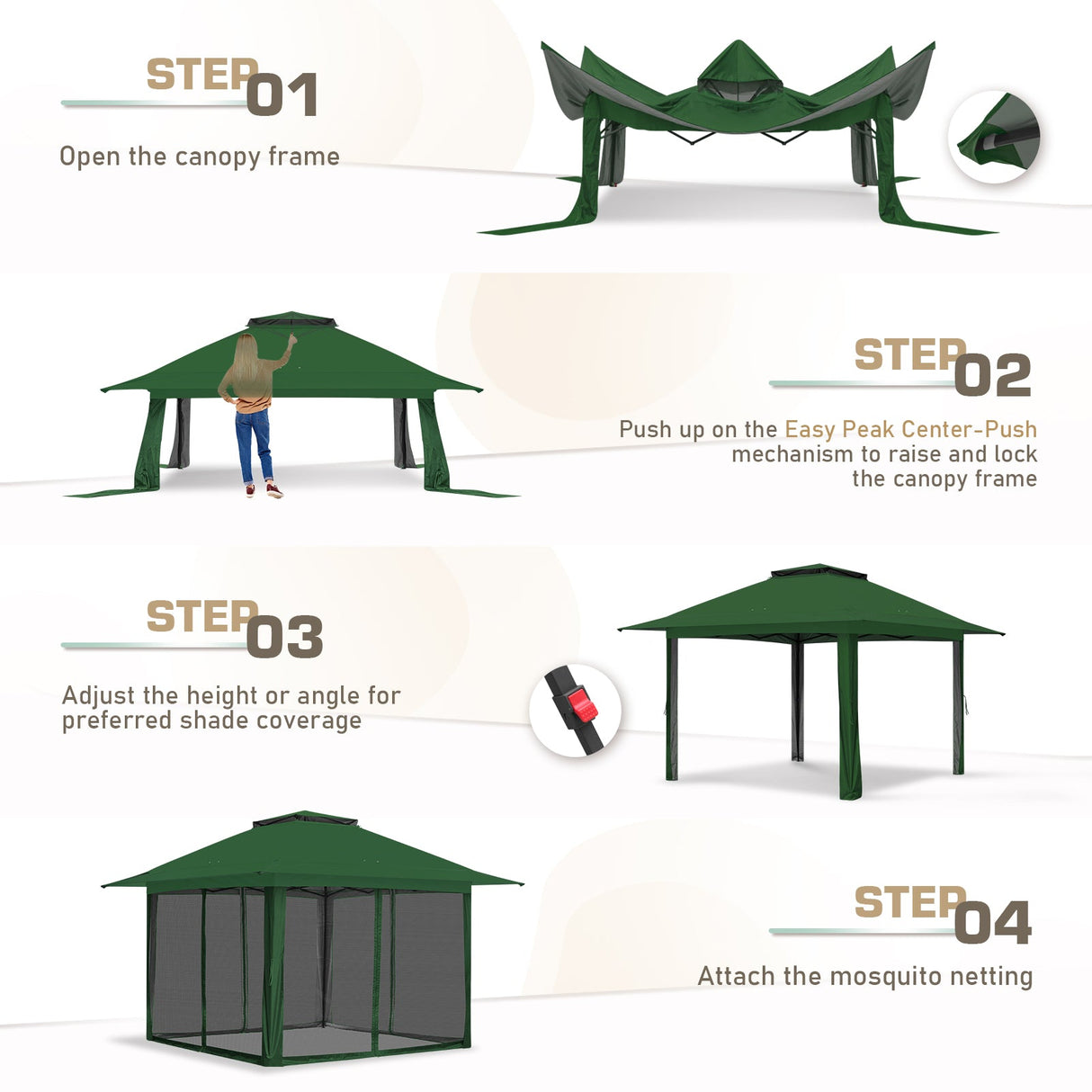 13x13 Pop Up Gazebo with Netting w/ 169 sqft of Shade - Eagle Peak Custom Canopy Tent