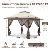 13x13 Pop Up Gazebo with Netting w/ 169 sqft of Shade - Eagle Peak®