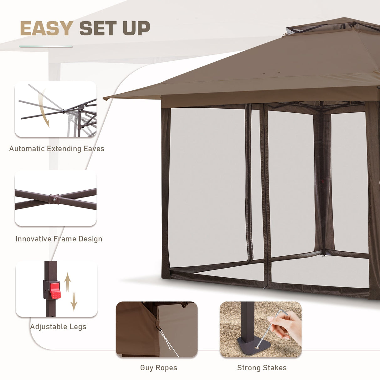 13x13 Pop Up Gazebo with Netting w/ 169 sqft of Shade - Eagle Peak Custom Canopy Tent