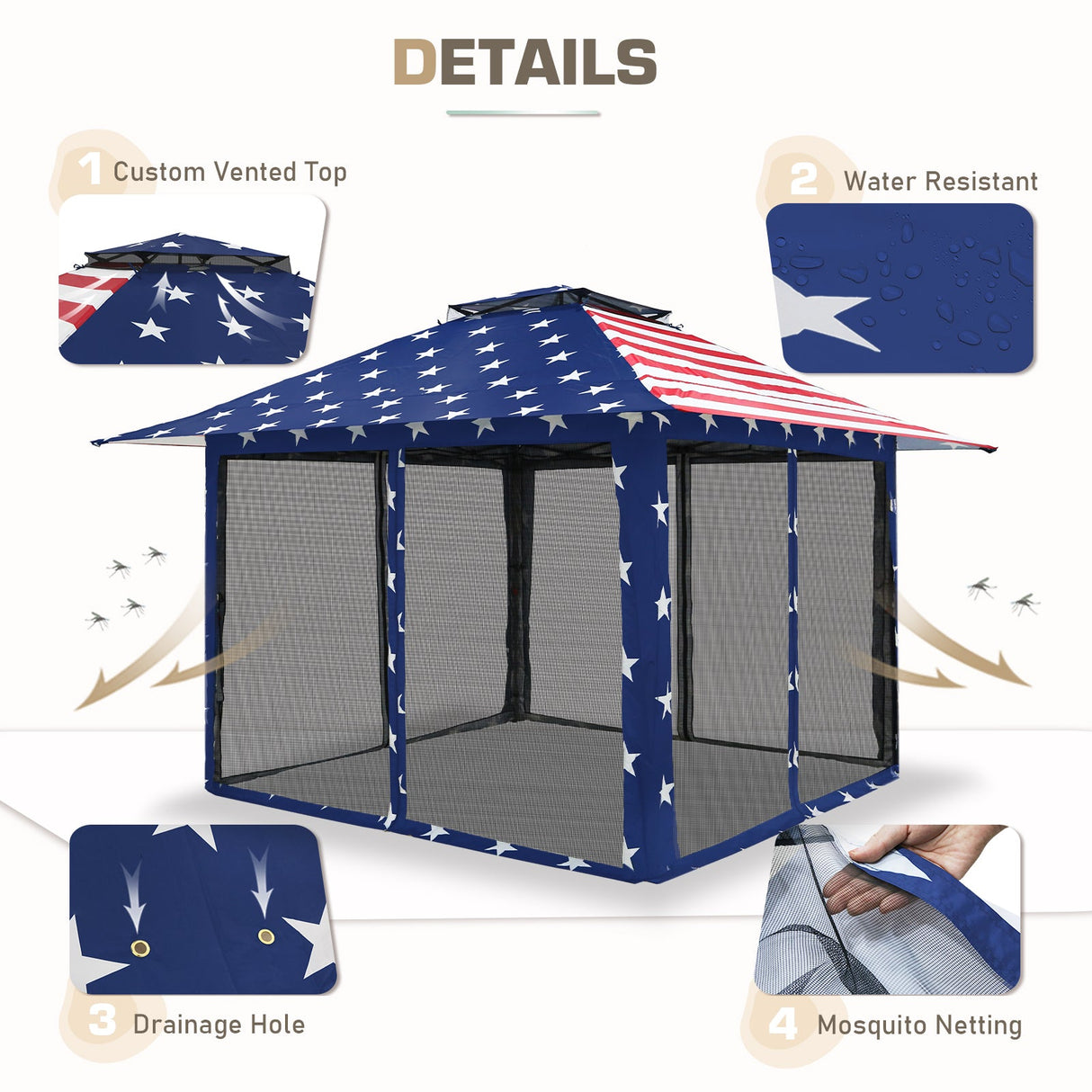 13x13 Pop Up Gazebo with Netting w/ 169 sqft of Shade - Eagle Peak Custom Canopy Tent