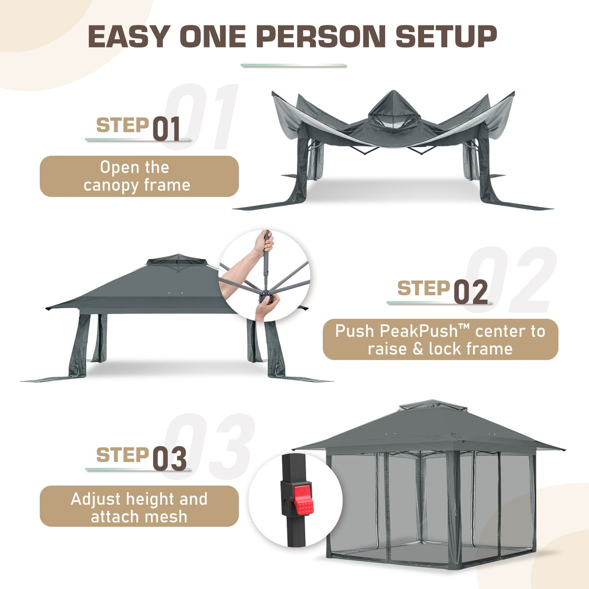 13x13 Pop Up Gazebo with Netting w/ 169 sqft of Shade - Eagle Peak®