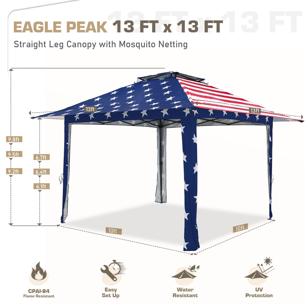 13x13 Pop Up Gazebo with Netting w/ 169 sqft of Shade - Eagle Peak Custom Canopy Tent