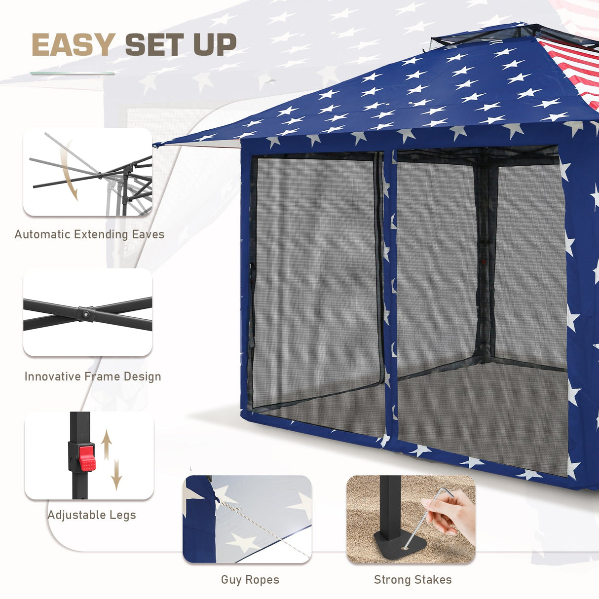 13x13 Pop Up Gazebo with Netting w/ 169 sqft of Shade - Eagle Peak Custom Canopy Tent