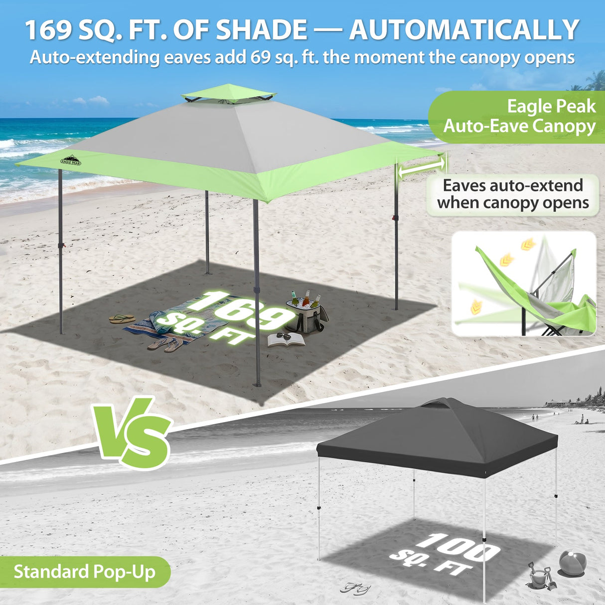 13x13 Straight Leg Pop Up Canopy Tent with 169 sqft of Shade - Eagle Peak®