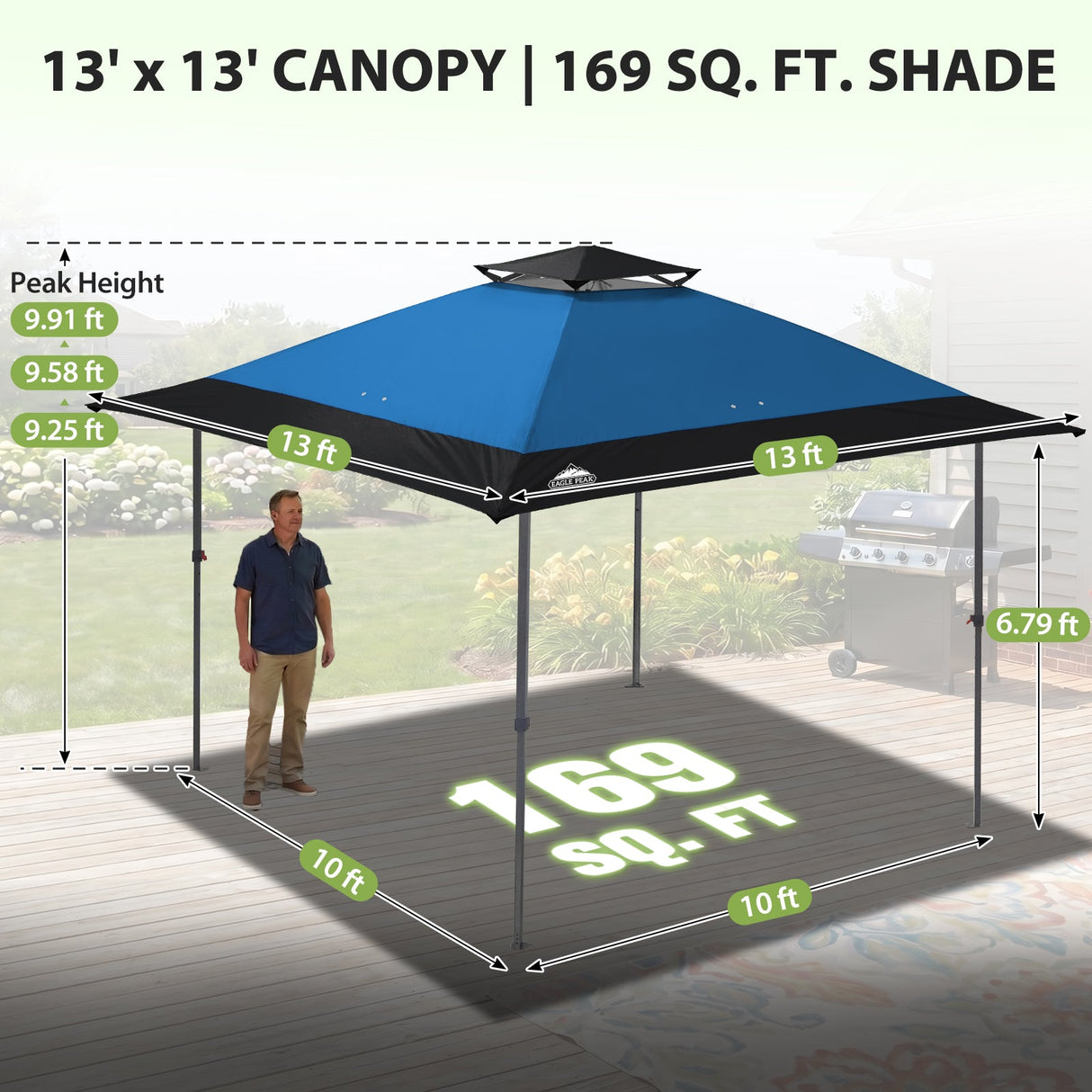 13x13 Straight Leg Pop Up Canopy Tent with 169 sqft of Shade - Eagle Peak®