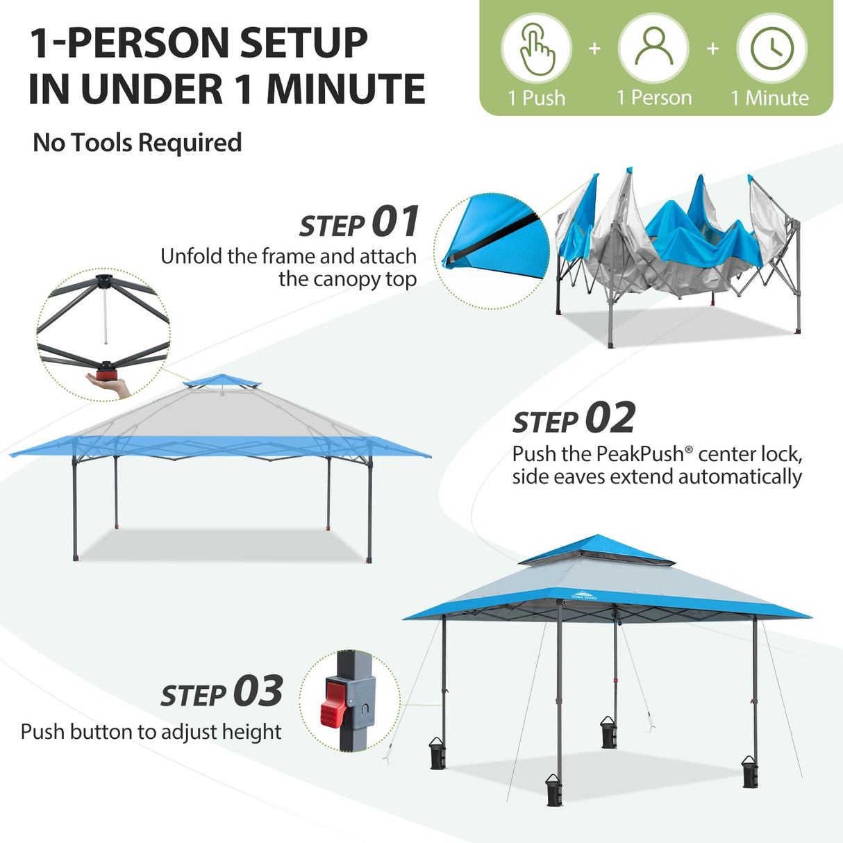 13x13 Straight Leg Pop Up Canopy Tent with 169 sqft of Shade - Eagle Peak®