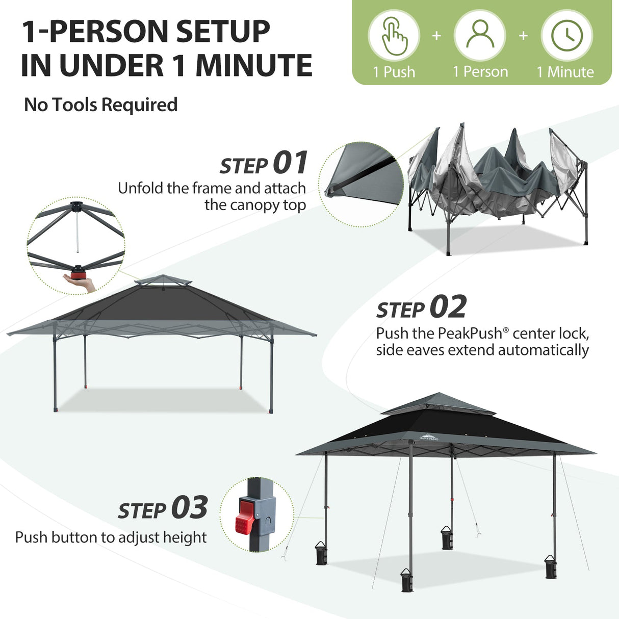 13x13 Straight Leg Pop Up Canopy Tent with 169 sqft of Shade - Eagle Peak®