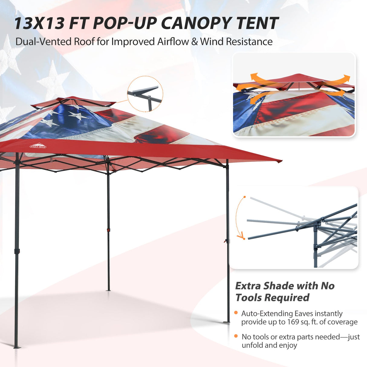 13x13 Straight Leg Pop Up Canopy Tent with 169 sqft of Shade - Eagle Peak
