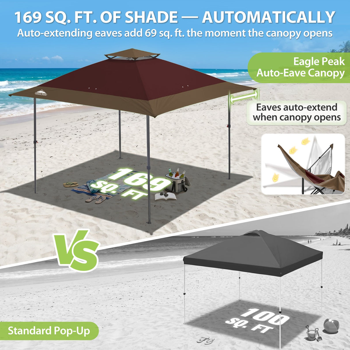 13x13 Straight Leg Pop Up Canopy Tent with 169 sqft of Shade - Eagle Peak®