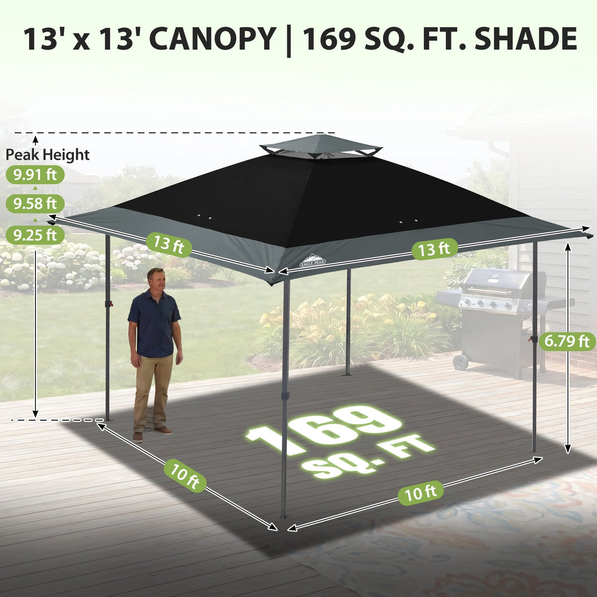 13x13 Straight Leg Pop Up Canopy Tent with 169 sqft of Shade - Eagle Peak®