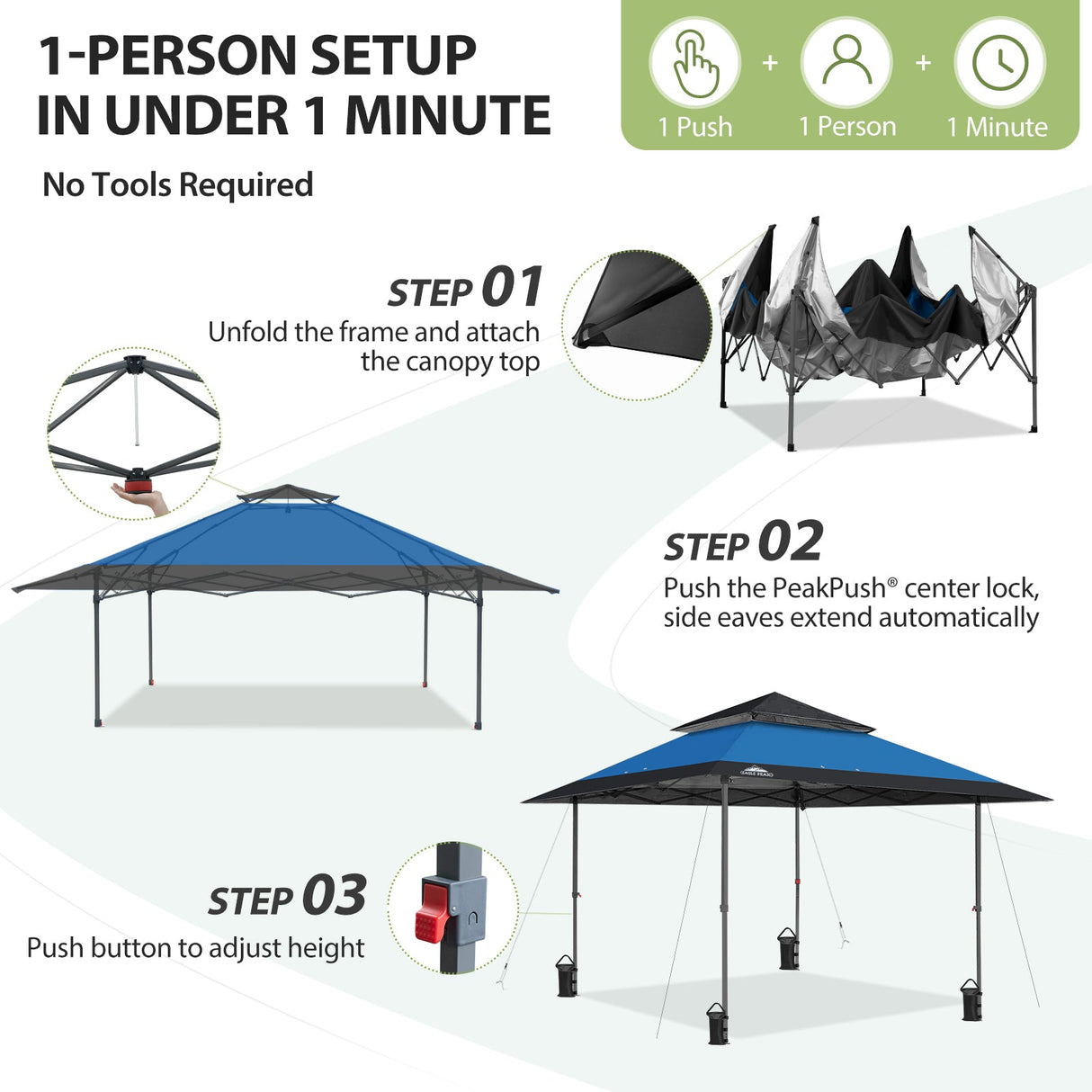 13x13 Straight Leg Pop Up Canopy Tent with 169 sqft of Shade - Eagle Peak®