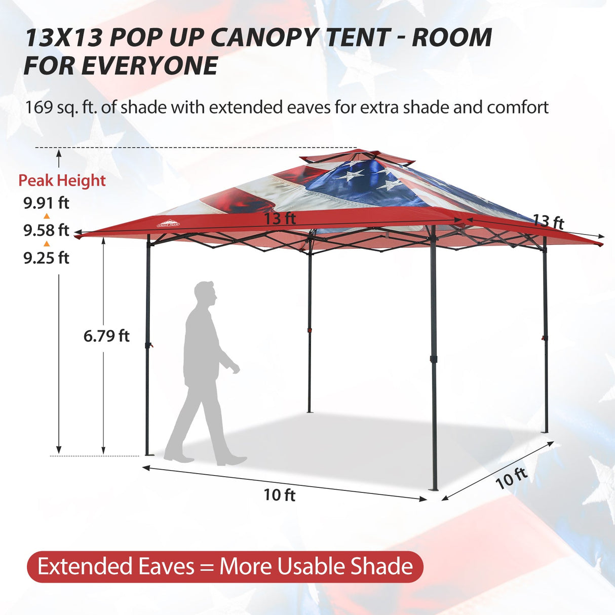 13x13 Straight Leg Pop Up Canopy Tent with 169 sqft of Shade - Eagle Peak