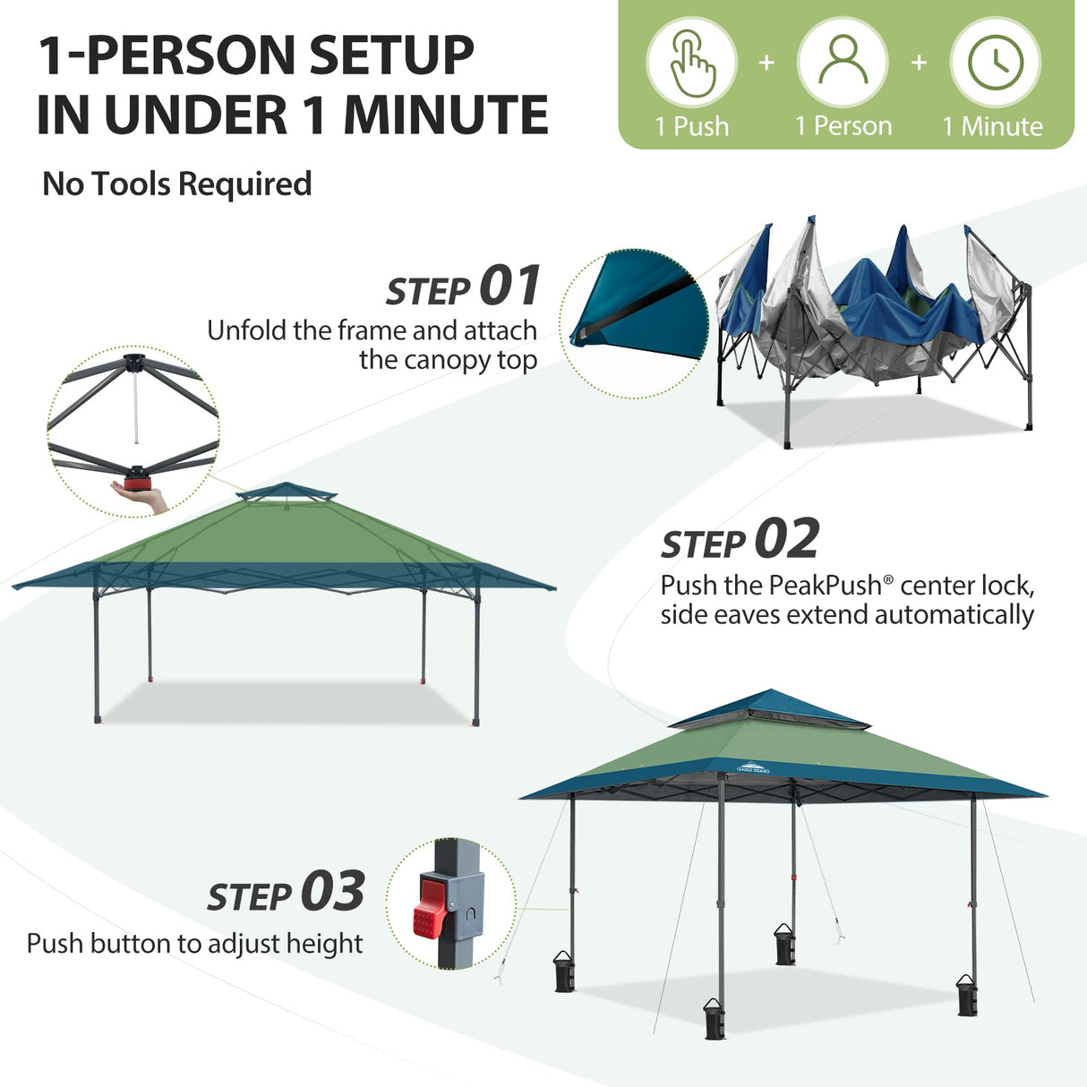 13x13 Straight Leg Pop Up Canopy Tent with 169 sqft of Shade - Eagle Peak®