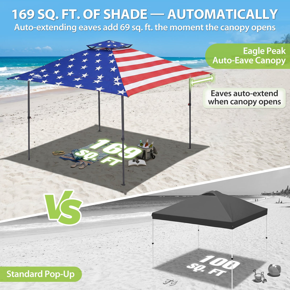 13x13 Straight Leg Pop Up Canopy Tent with 169 sqft of Shade - Eagle Peak®