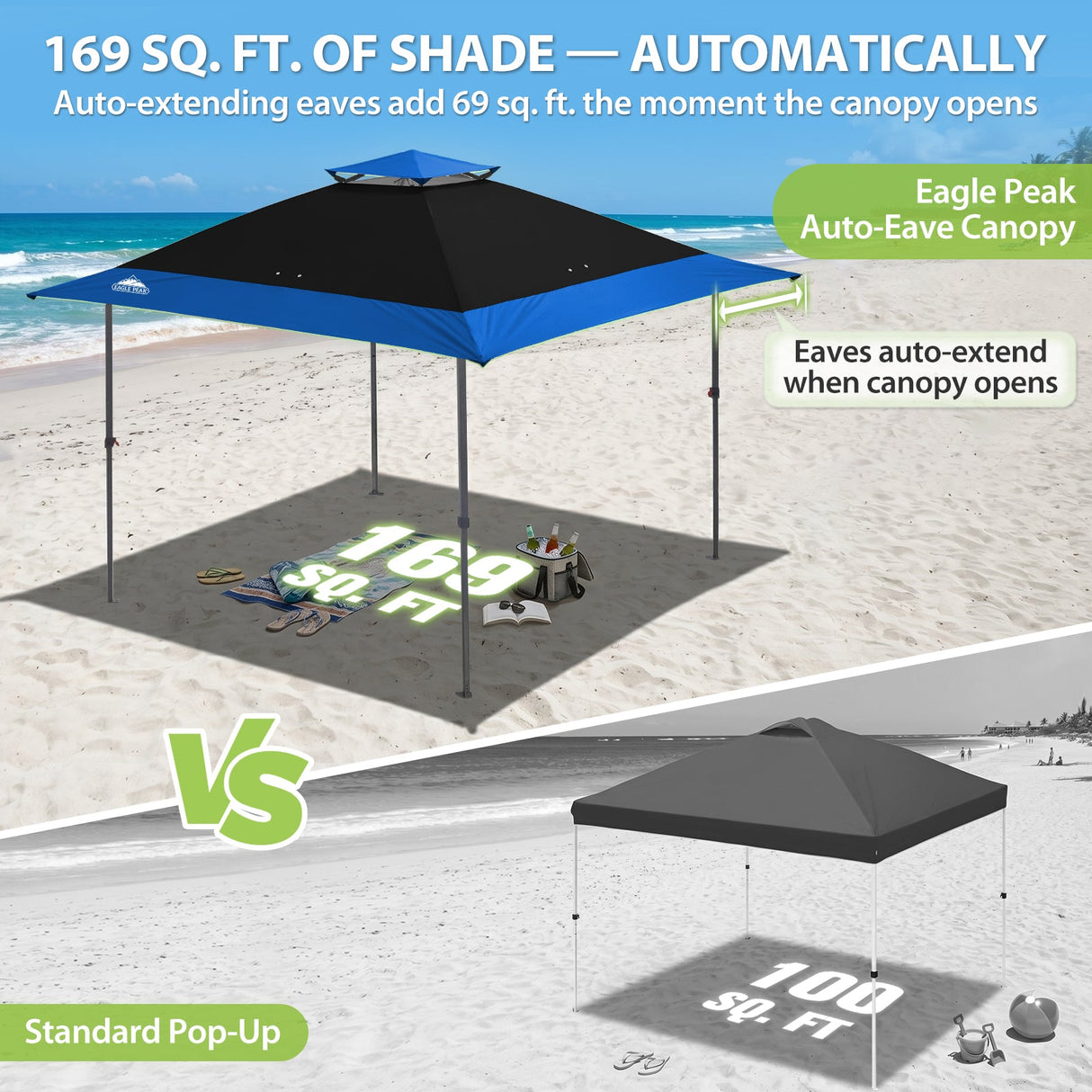13x13 Straight Leg Pop Up Canopy Tent with 169 sqft of Shade - Eagle Peak®