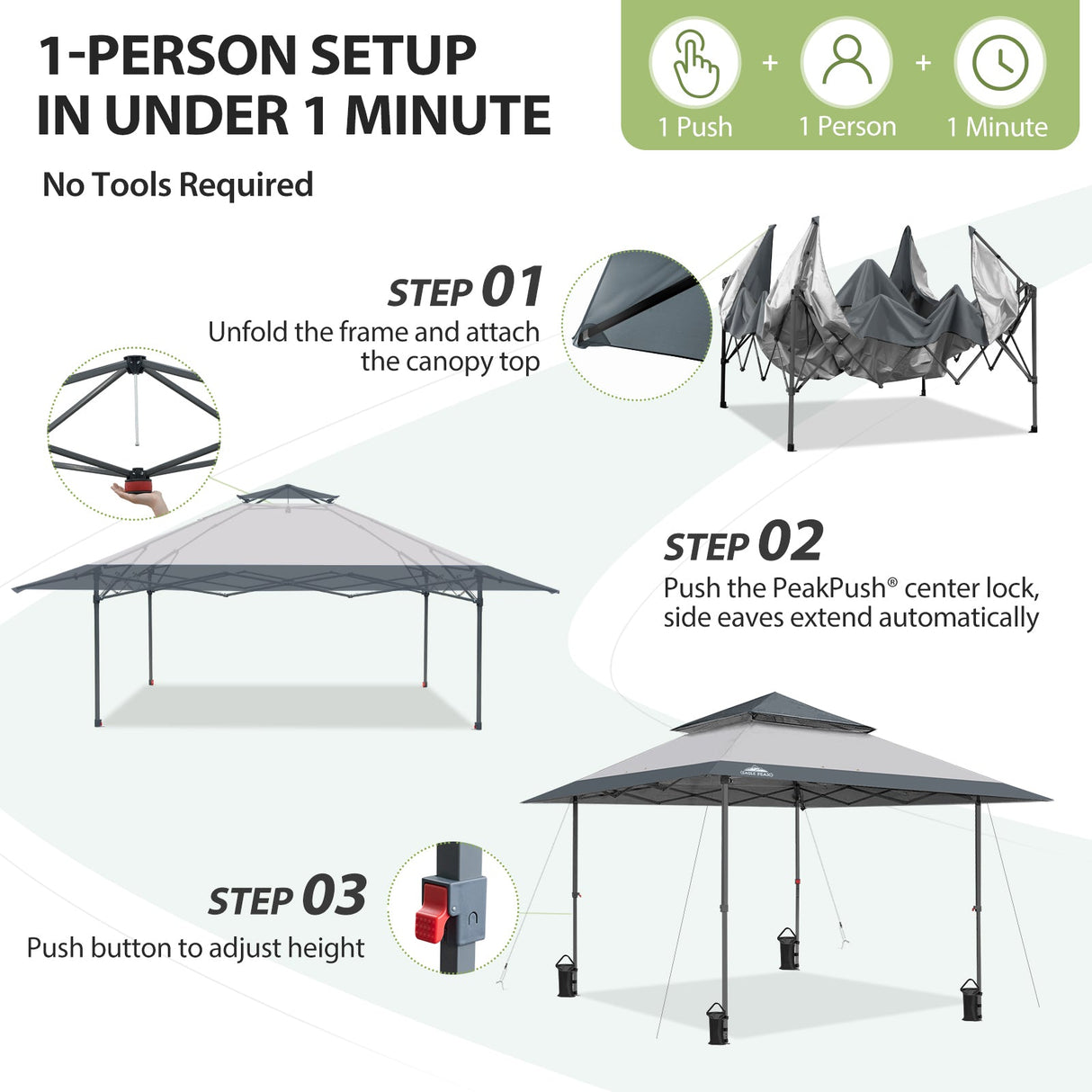 13x13 Straight Leg Pop Up Canopy Tent with 169 sqft of Shade - Eagle Peak®