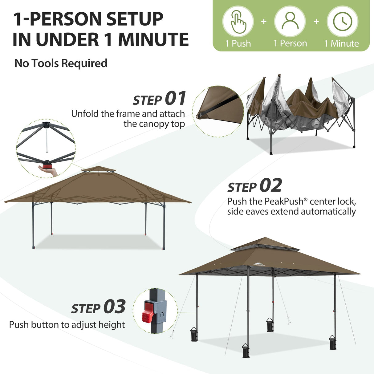 13x13 Straight Leg Pop Up Canopy Tent with 169 sqft of Shade - Eagle Peak®