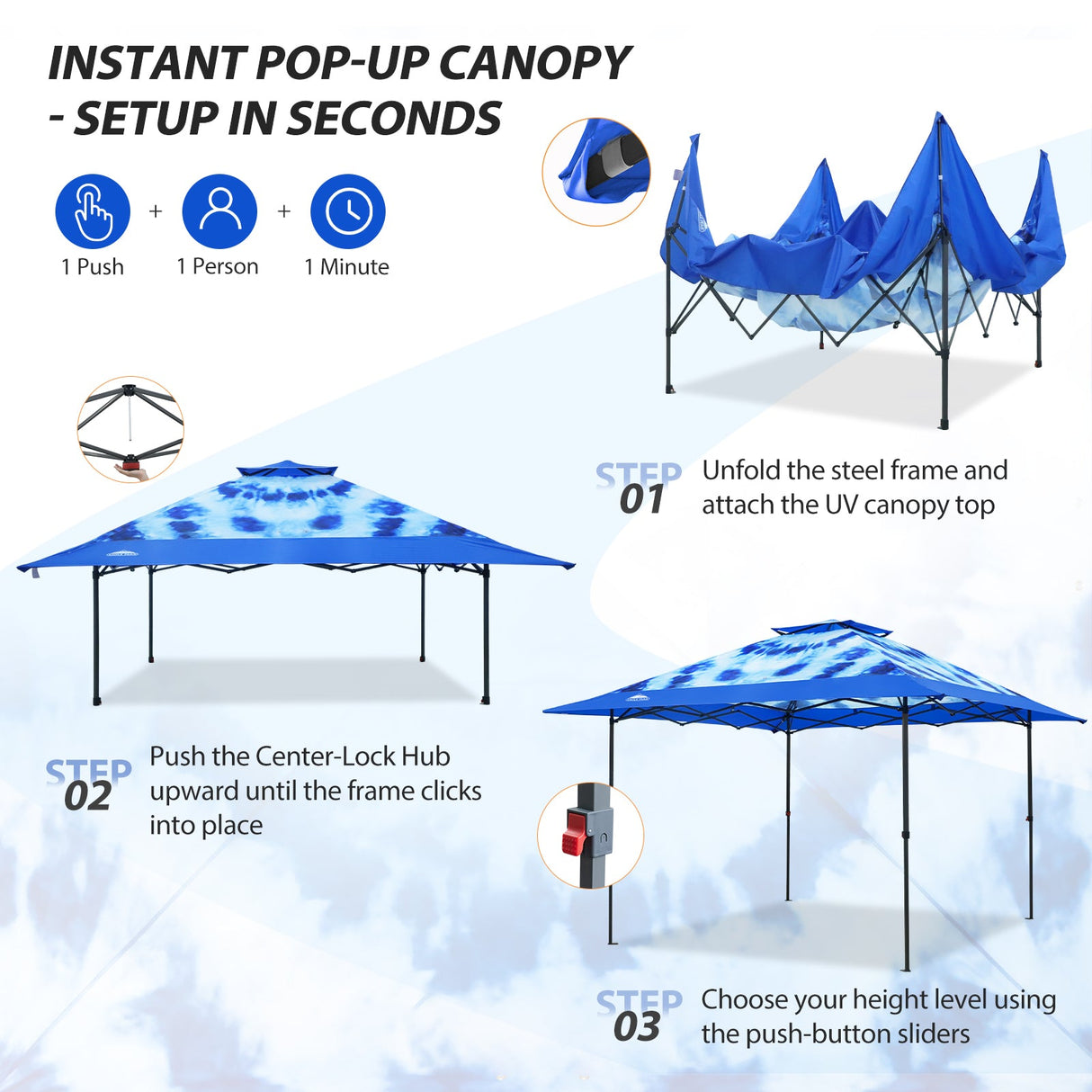 13x13 Straight Leg Pop Up Canopy Tent with 169 sqft of Shade - Eagle Peak