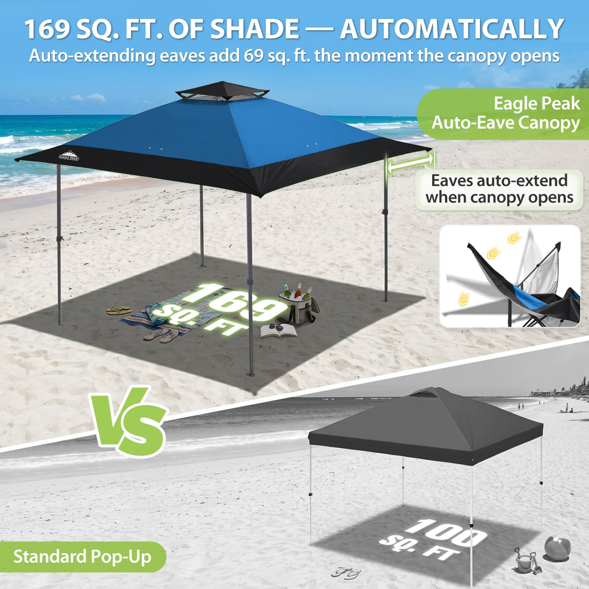 13x13 Straight Leg Pop Up Canopy Tent with 169 sqft of Shade - Eagle Peak®