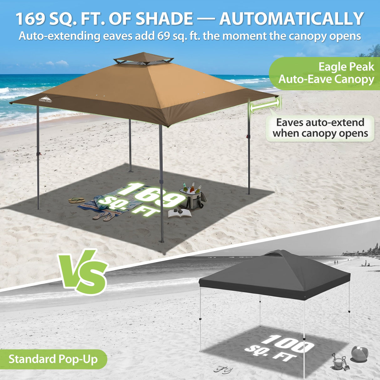 13x13 Straight Leg Pop Up Canopy Tent with 169 sqft of Shade - Eagle Peak®